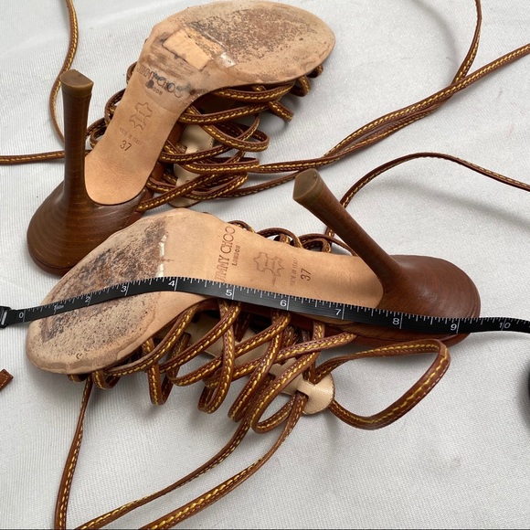 Jimmy Choo cognac tan brown strappy heeled sandals 37 - Picture 9 of 12